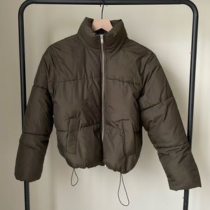 New Look Boxy Puffer Jacket in Dark Khaki